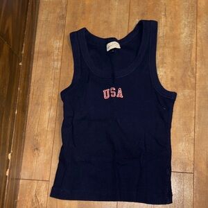 Universal Thread Navy Ribbed Tank with Red and White USA Embroidery